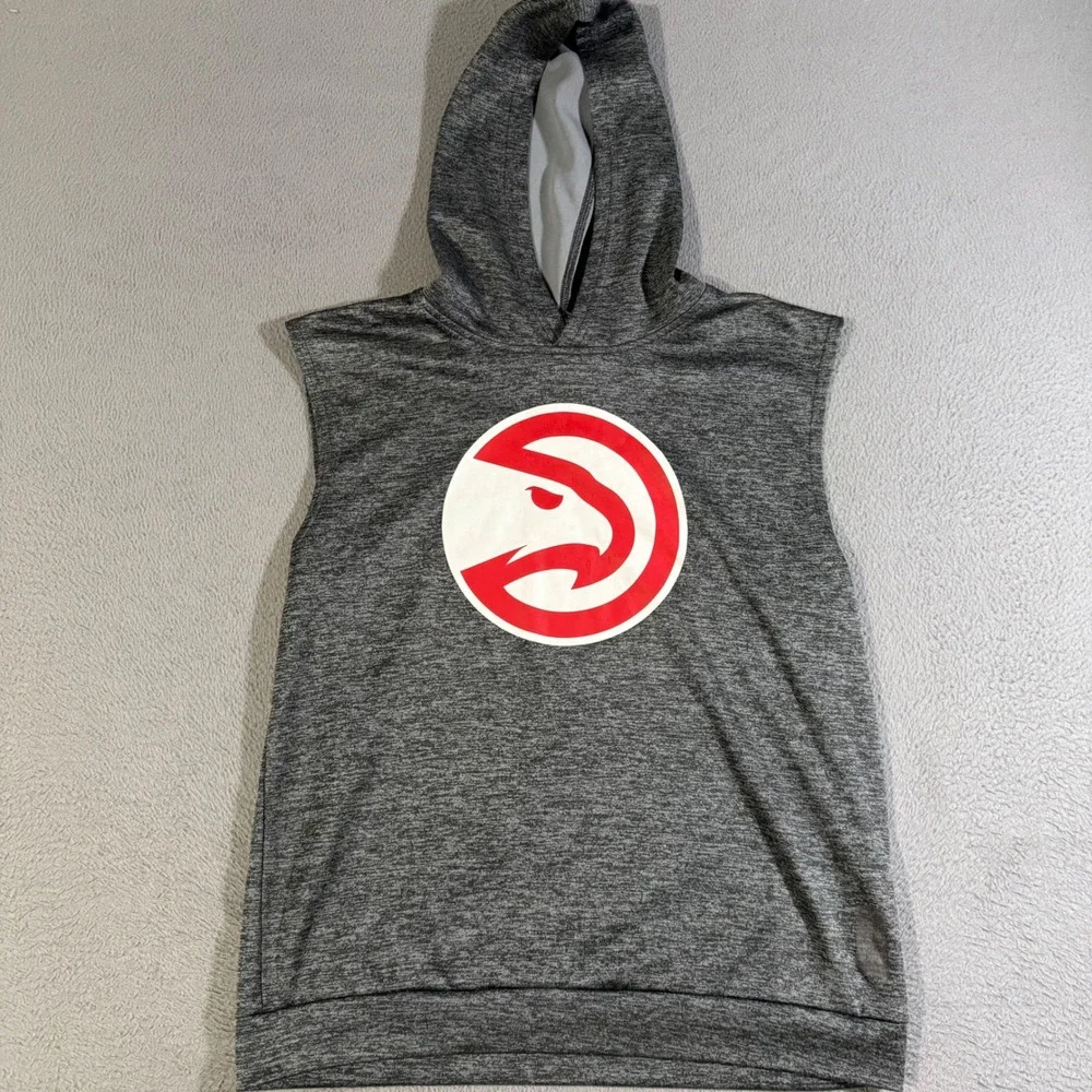 Vintage Adidas NBA Atlanta Hawks Youth Sleeveless Hoodie Large (14/16) Gray